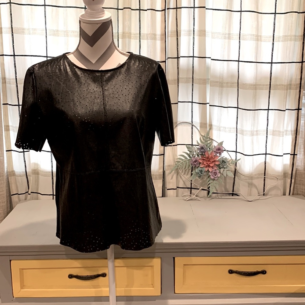 Apt. 9 Lazer cut faux leather blouse